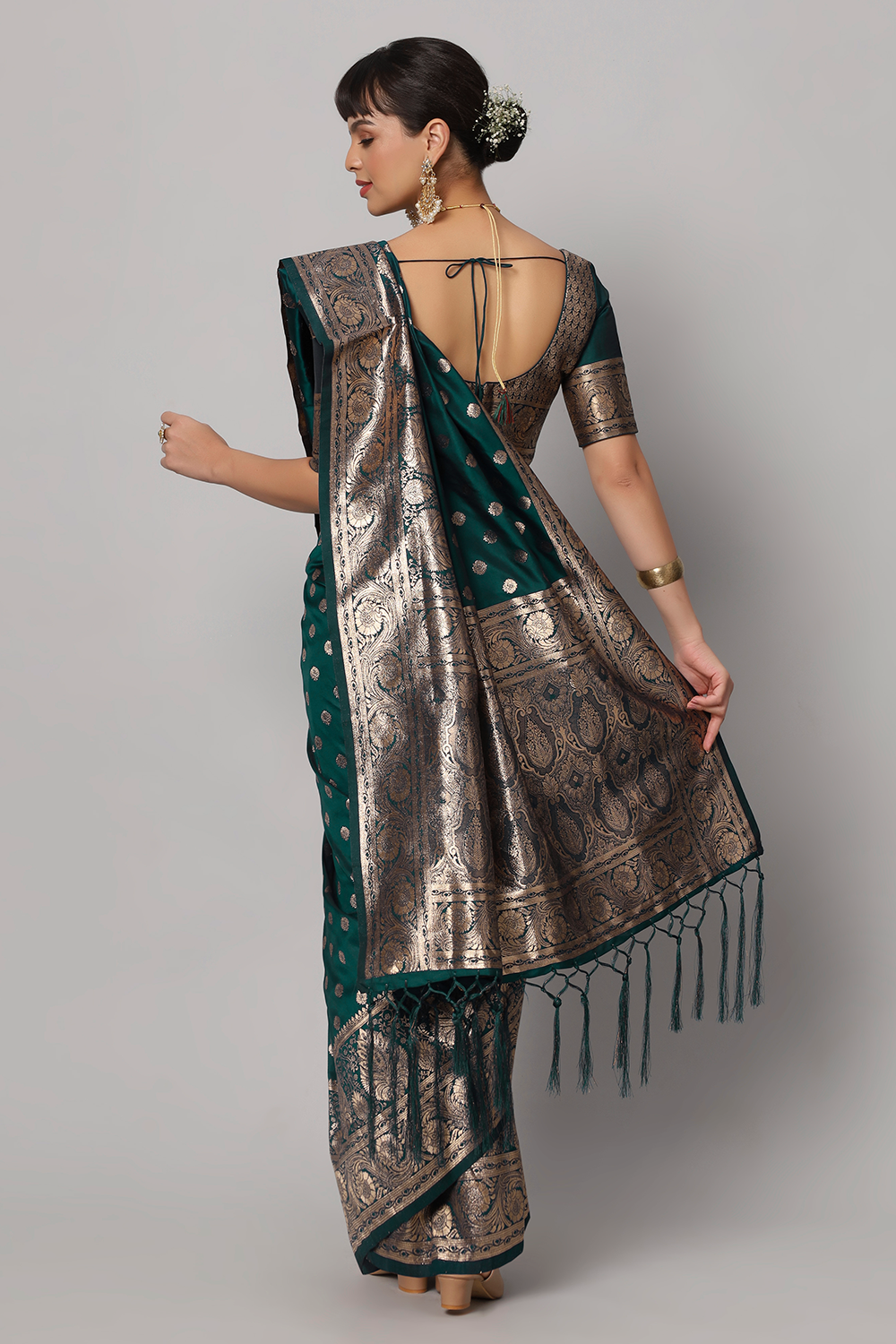 Riya Teal Full Embroidered Banarasi One Minute Saree