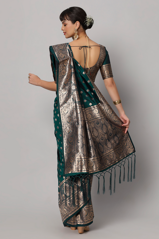 Riya Teal Full Embroidered Banarasi One Minute Saree