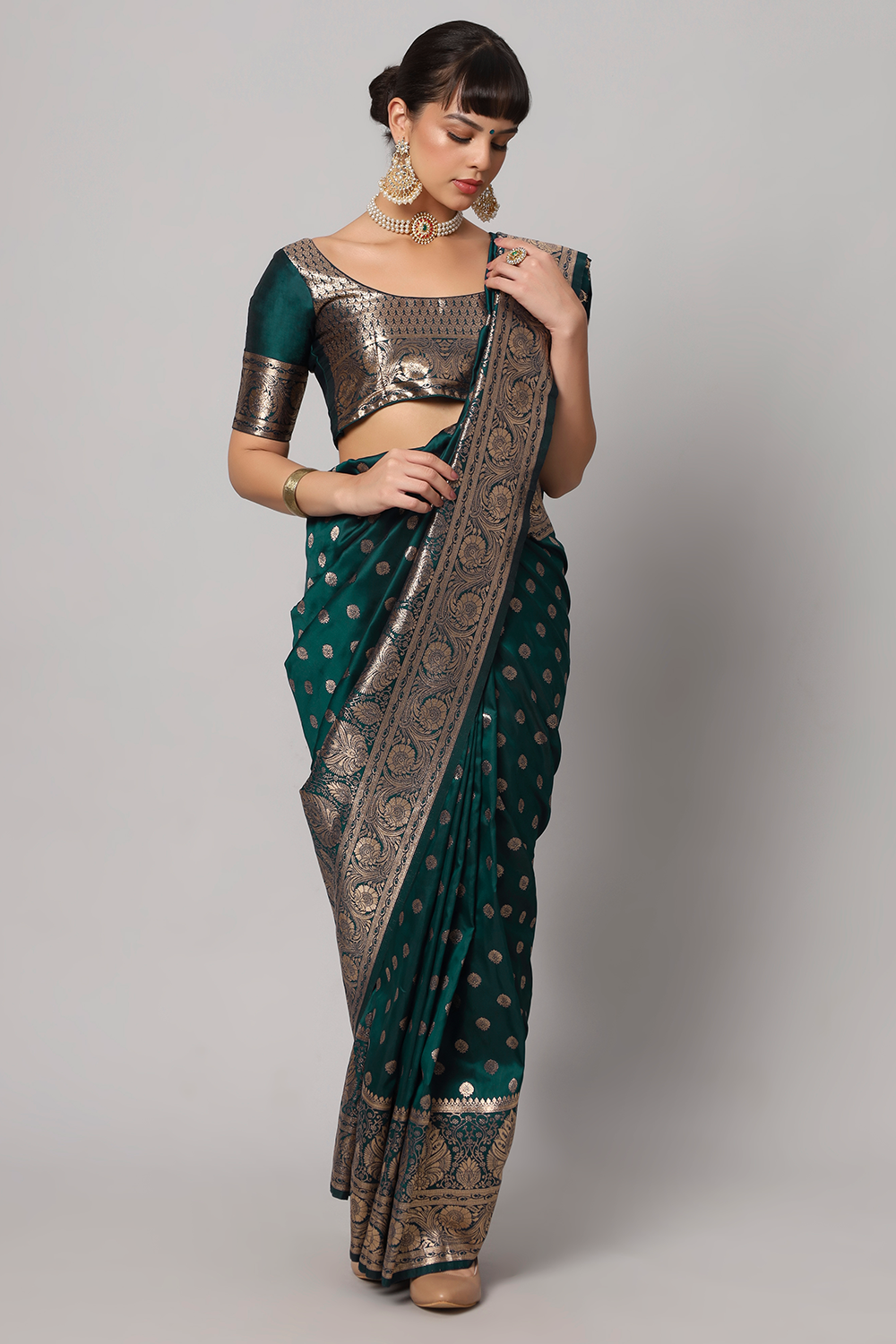 Riya Teal Full Embroidered Banarasi One Minute Saree
