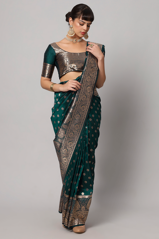 Riya Teal Full Embroidered Banarasi One Minute Saree