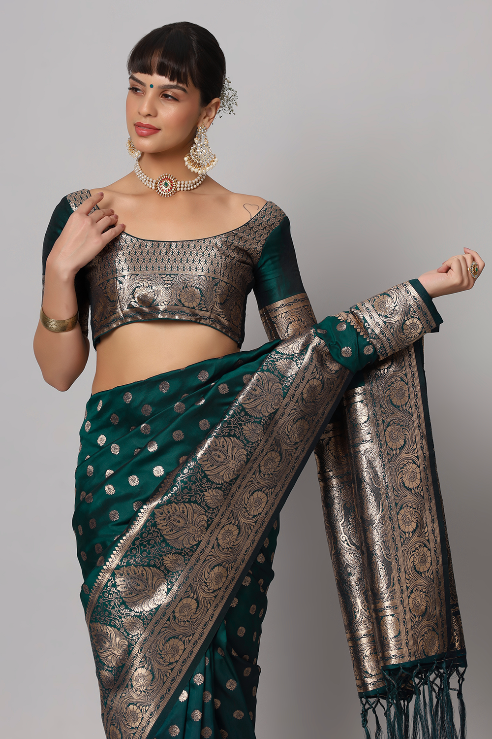 Riya Teal Full Embroidered Banarasi One Minute Saree