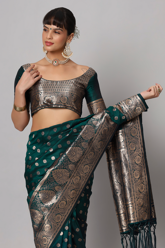 Riya Teal Full Embroidered Banarasi One Minute Saree
