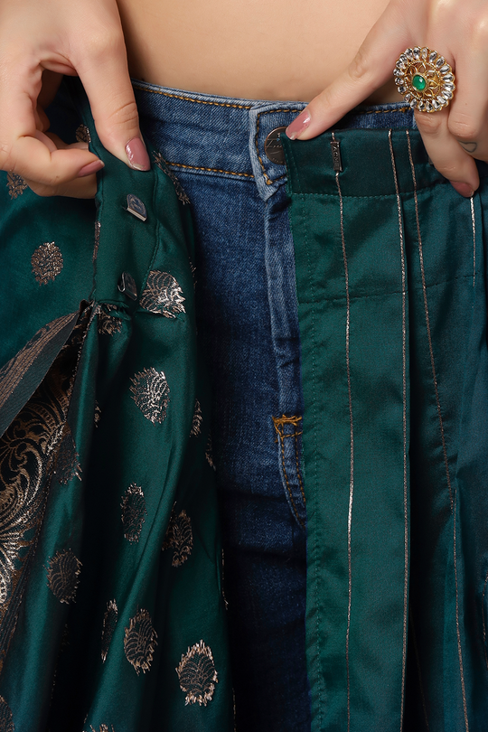 Riya Teal Full Embroidered Banarasi One Minute Saree