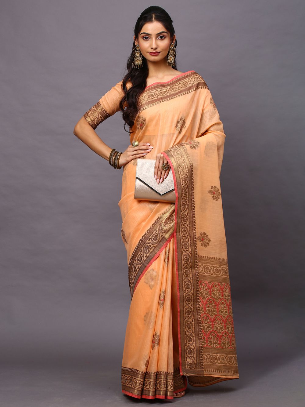Meira Orange Silk Woven One Minute Saree