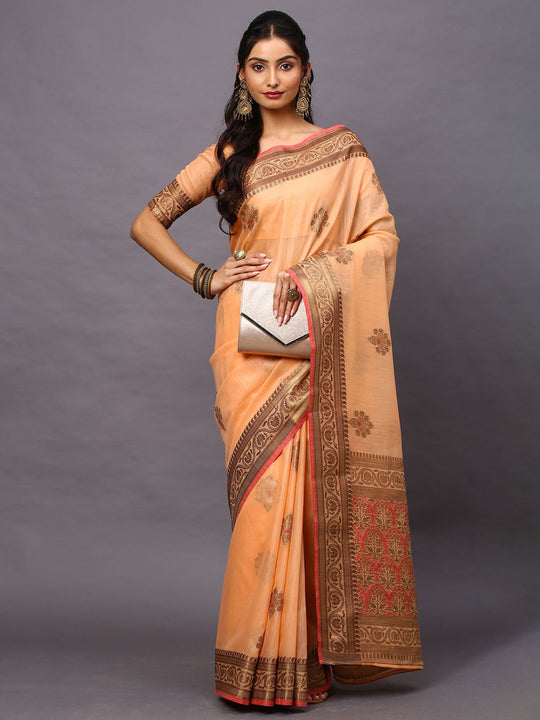 Meira Orange Silk Woven One Minute Saree
