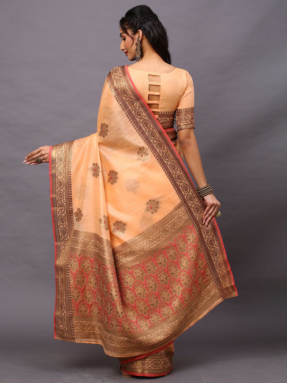 Meira Orange Silk Woven One Minute Saree