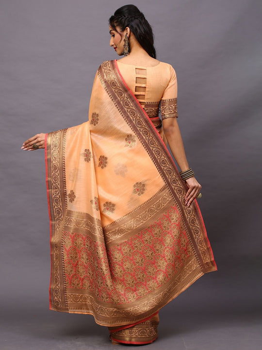 Meira Orange Silk Woven One Minute Saree