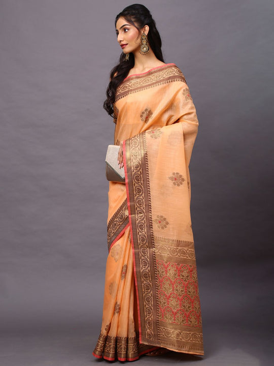 Meira Orange Silk Woven One Minute Saree