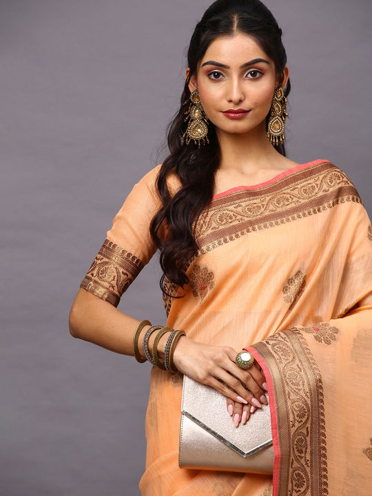 Meira Orange Silk Woven One Minute Saree