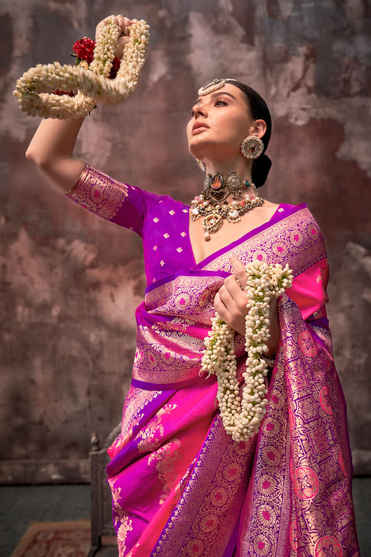 Kaia Dark Pink Silk Woven Ready to Wear One Minute Saree