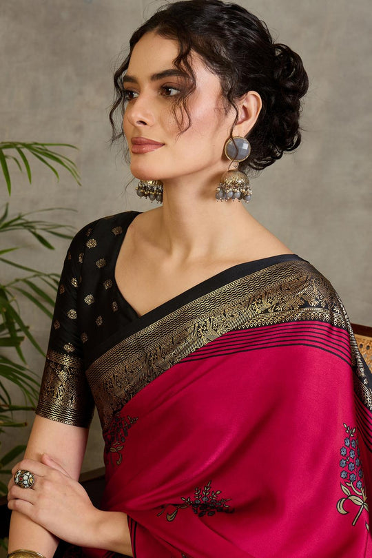 Sheila Red Soft Modal Floral Printed &amp; Zari Woven Ready to Wear One Minute Saree