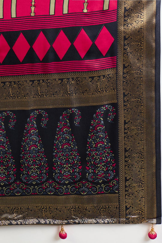 Sheila Red Soft Modal Floral Printed &amp; Zari Woven Ready to Wear One Minute Saree