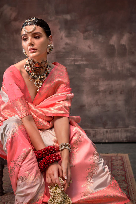 Kaia Peach Silk Woven Ready to Wear One Minute Saree