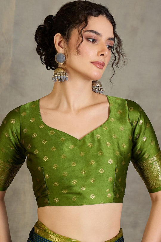 Sheila Blue Soft Modal Floral Printed &amp; Zari Woven Ready to Wear One Minute Saree