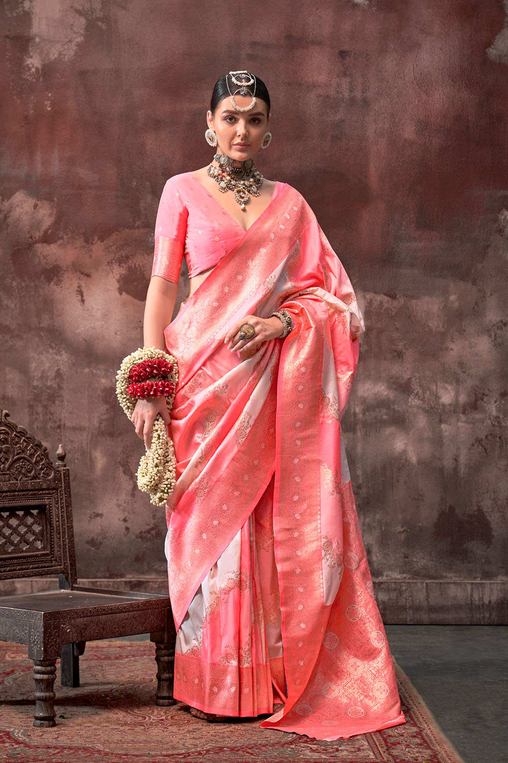 Kaia Peach Silk Woven Ready to Wear One Minute Saree