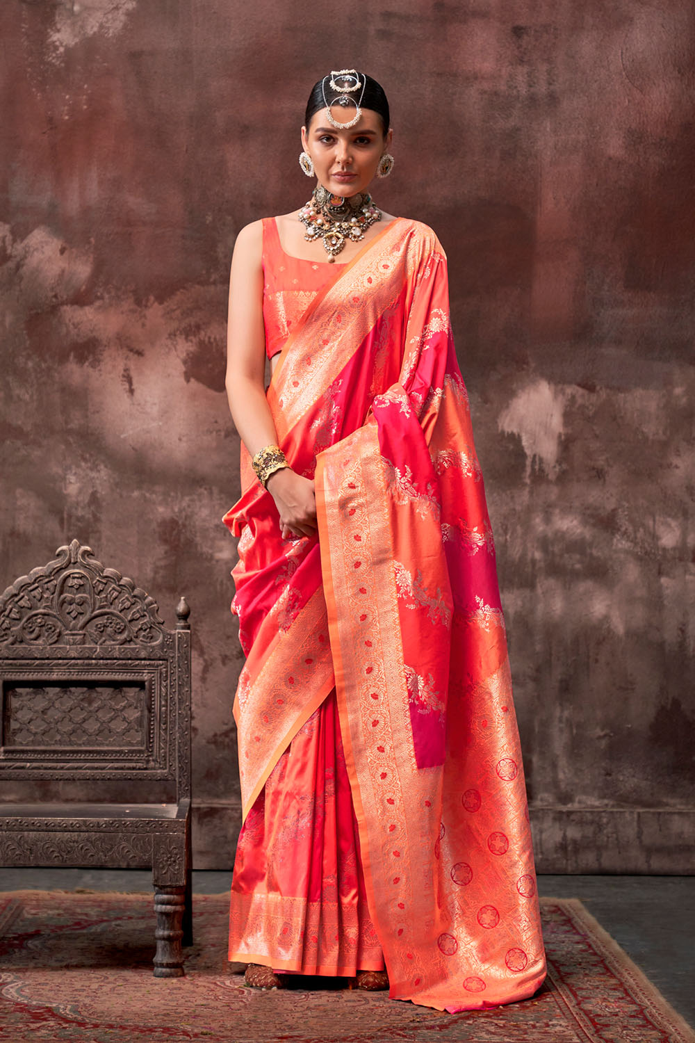 Kaia Red Silk Woven Ready to Wear One Minute Saree