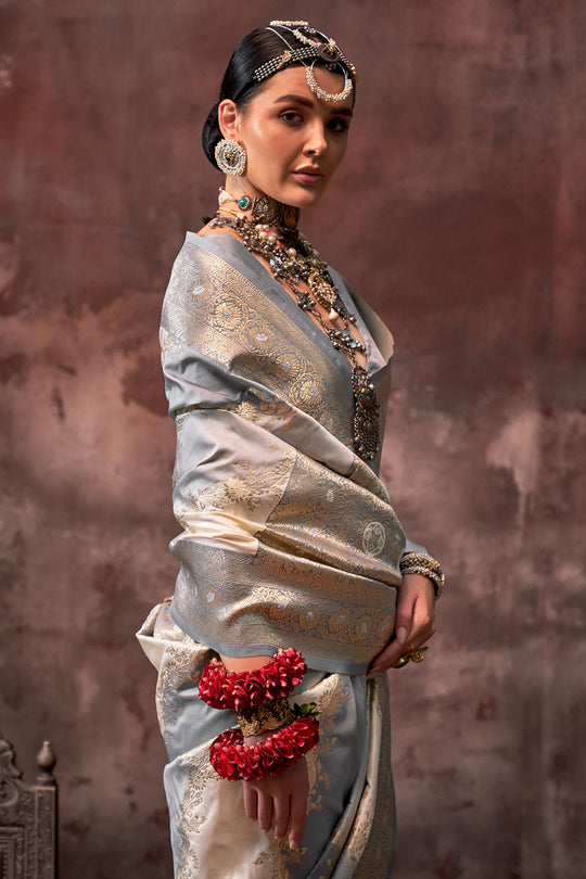 Kaia Grey Silk Woven Ready to Wear One Minute Saree