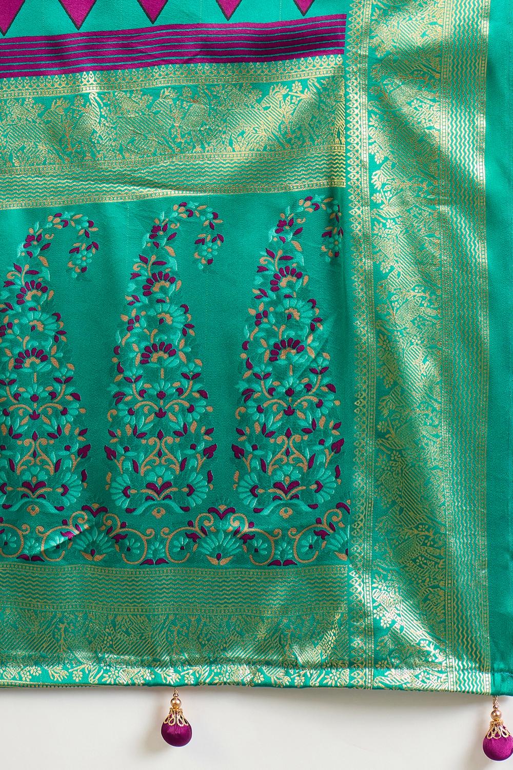 Sheila Wine Soft Modal Floral Printed &amp; Zari Woven Ready to Wear One Minute Saree