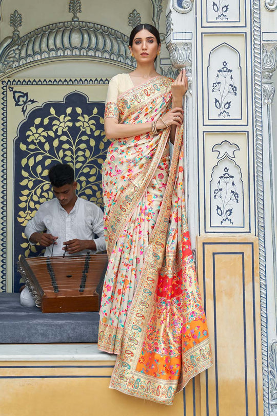 Katrina Beige Modal Handloom Weaving Silk One Minute Saree