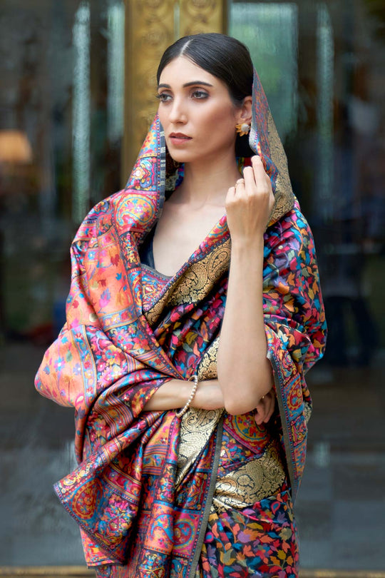 Katrina Multi Color Modal Handloom Weaving Silk One Minute Saree