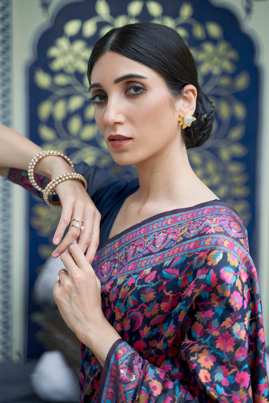 Katrina Multi Color Modal Handloom Weaving Silk One Minute Saree