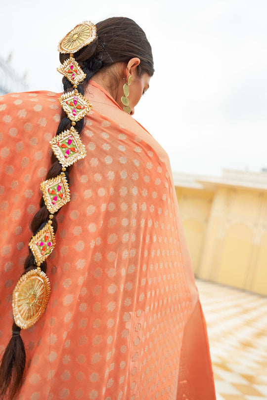 Katia Orange Georgette Handloom Weaving One Minute Saree
