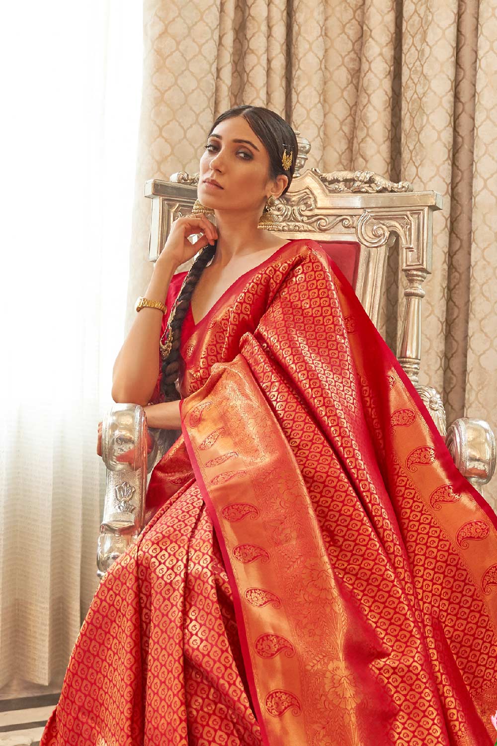 Abbey Red Silk Handloom Weaving One Minute Saree