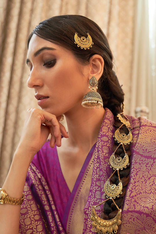 Abbey Violet Silk Handloom Weaving One Minute Saree