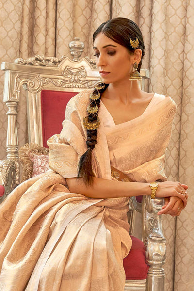 Abbey Beige Silk Handloom Weaving One Minute Saree