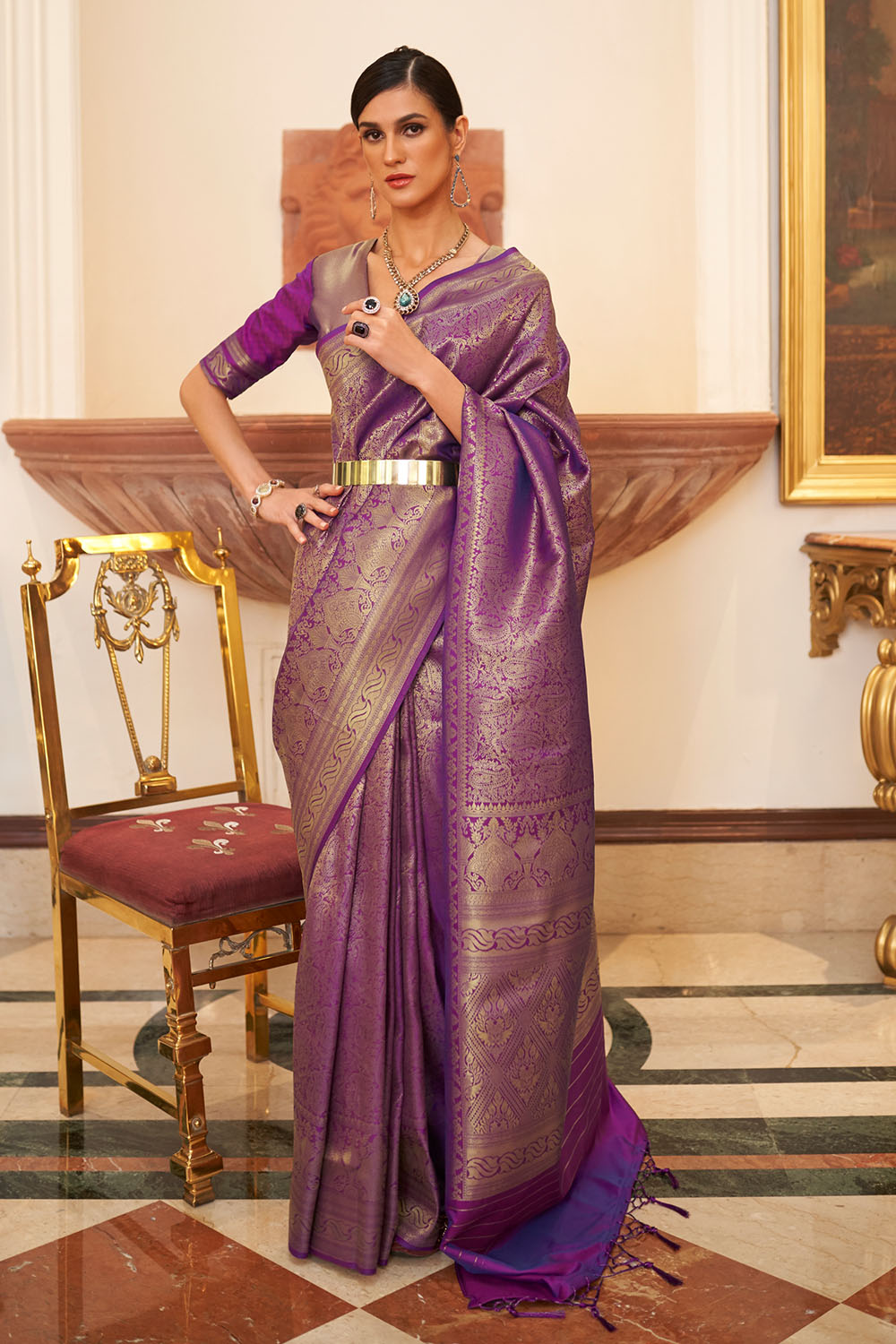 Abbey Purple Silk Handloom Weaving One Minute Saree