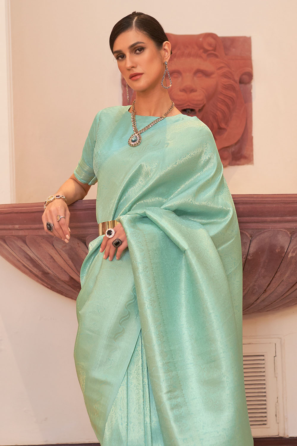 Abbey Light Green Silk Handloom Weaving One Minute Saree