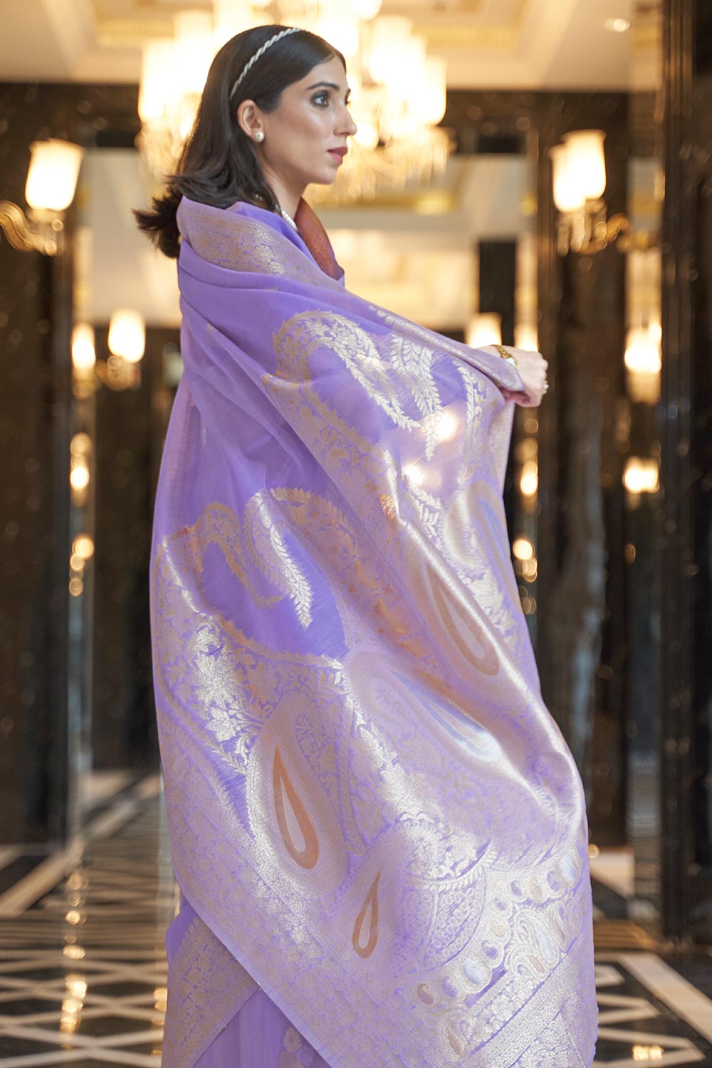 Nyssa Lavender Linen Handloom One Minute Saree