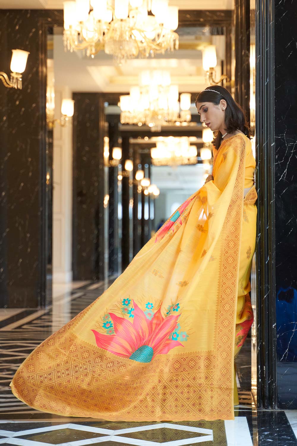 Nyssa Yellow Linen Handloom One Minute Saree