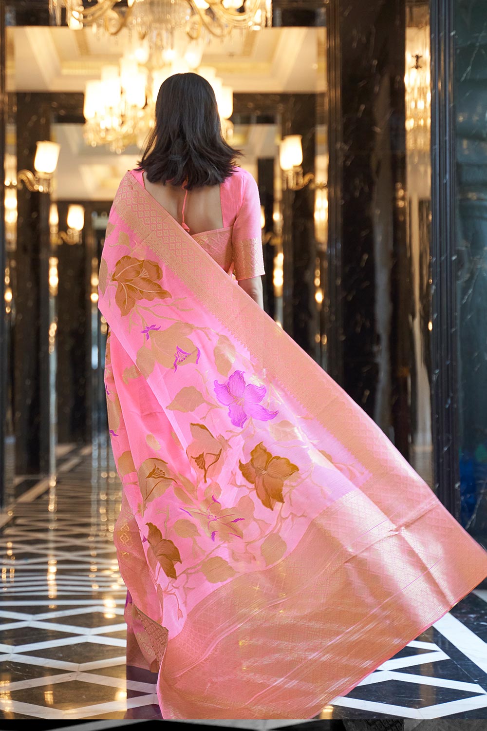 Nyssa Pink Linen Handloom One Minute Saree