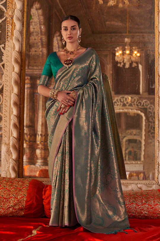 Shana Emerald Silk Woven Ready to Wear One Minute Saree