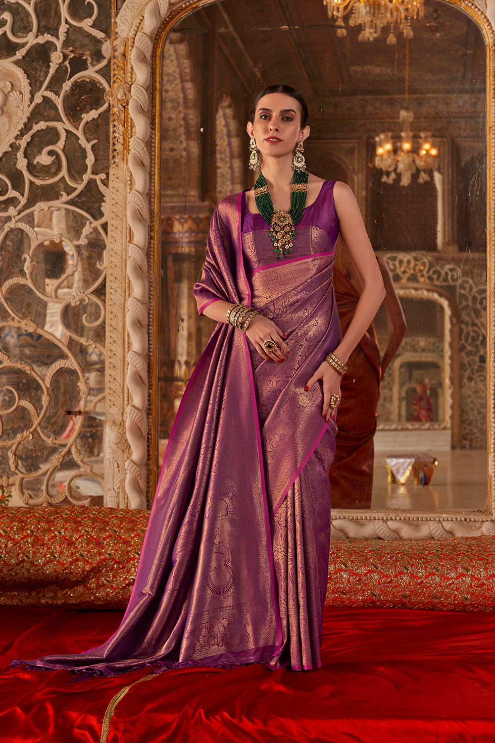 Shana Purple Silk Woven Ready to Wear One Minute Saree