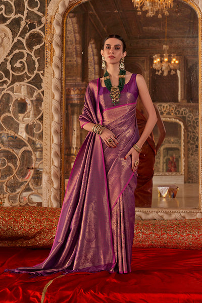 Shana Purple Silk Woven Ready to Wear One Minute Saree