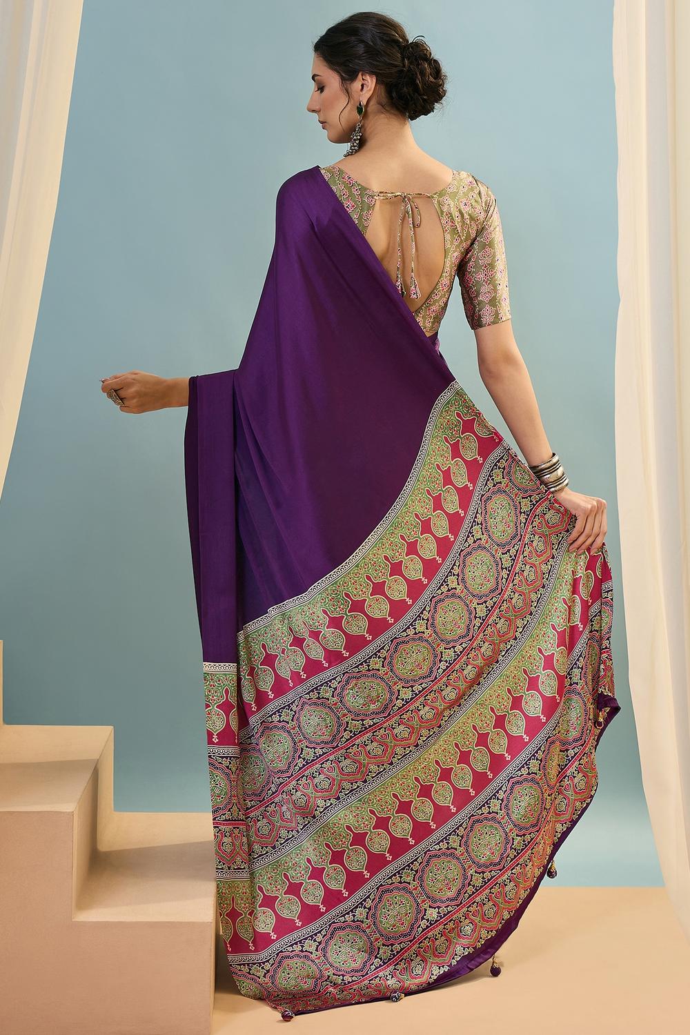 Aqila Purple Modal Ajrakh Printed Ready to Wear One Minute Saree
