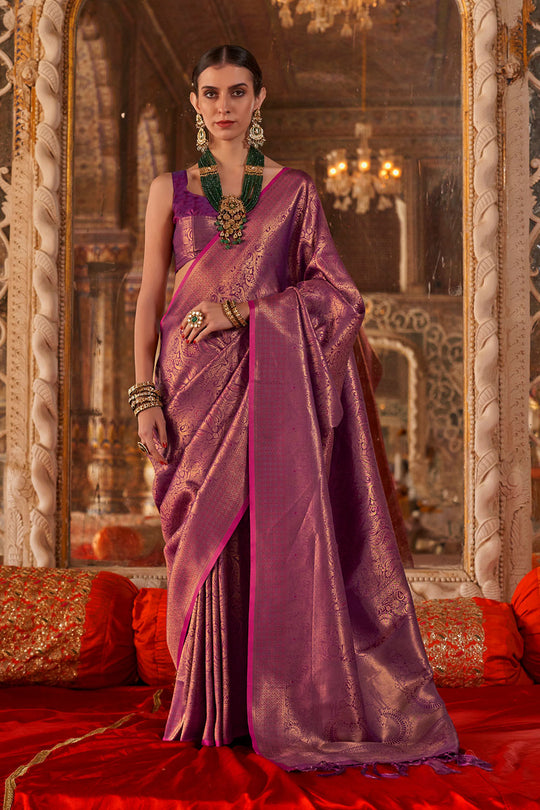 Shana Purple Silk Woven Ready to Wear One Minute Saree