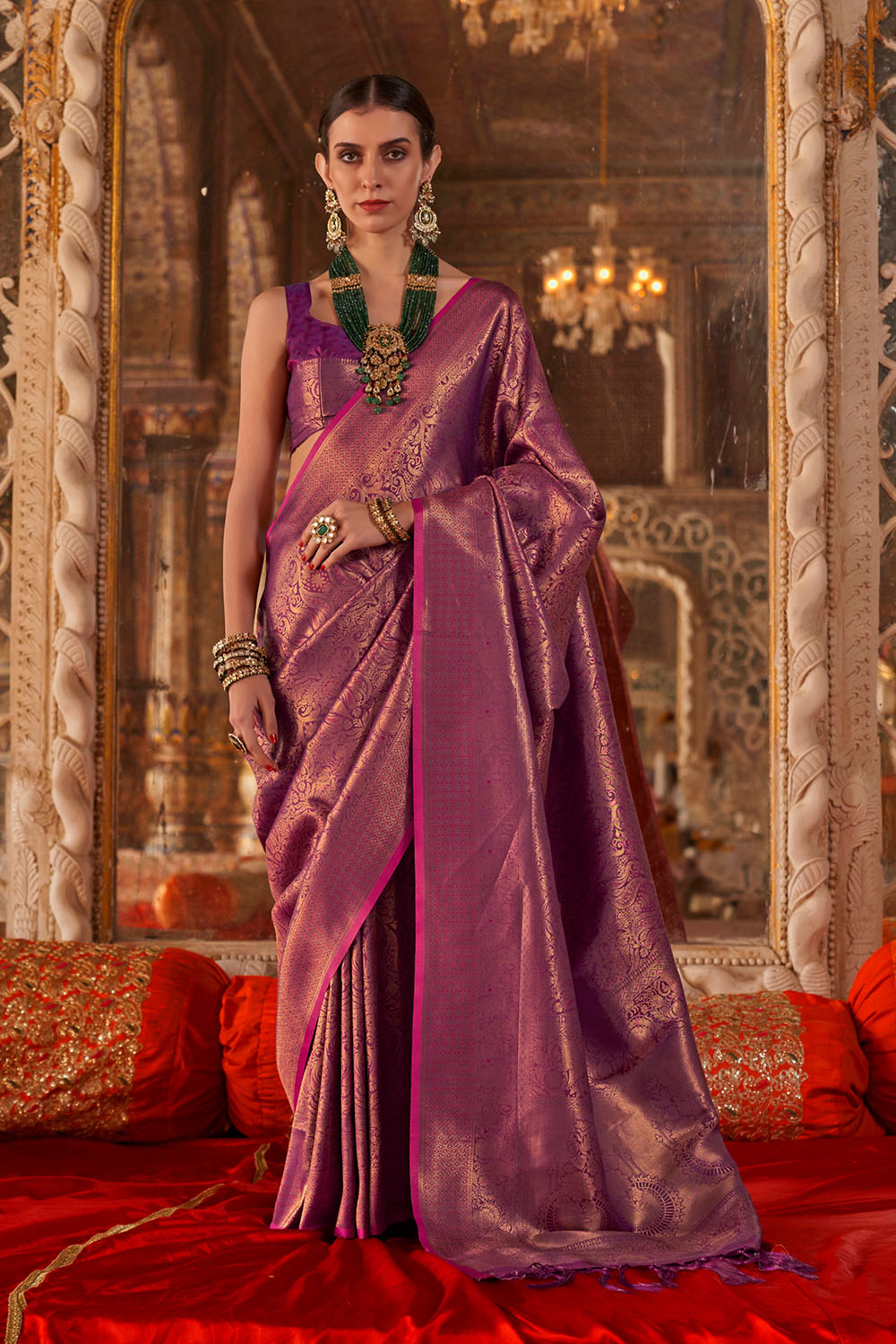 Shana Purple Silk Woven Ready to Wear One Minute Saree