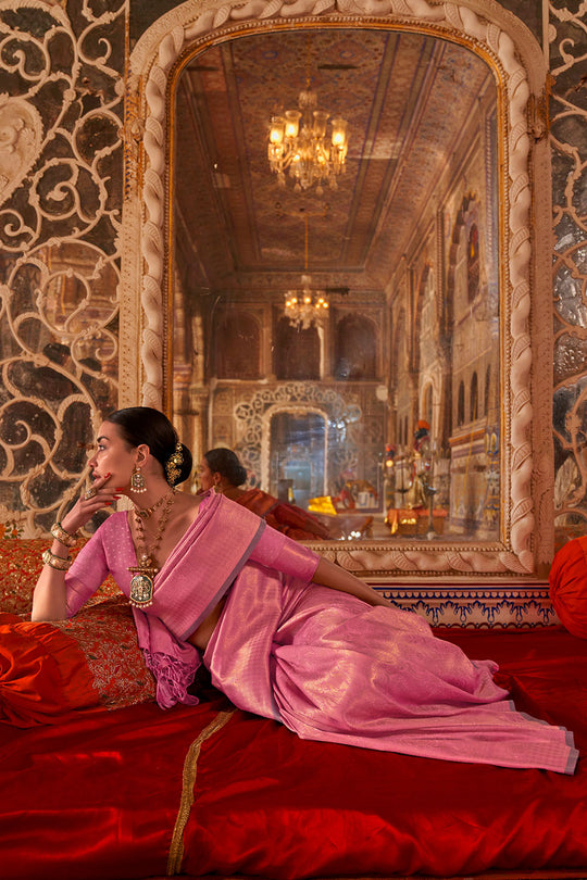 Shana Pink Silk Woven Ready to Wear One Minute Saree
