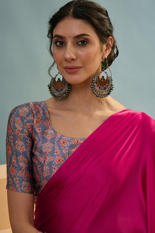 Aqila Pink Modal Ajrakh Printed Ready to Wear One Minute Saree