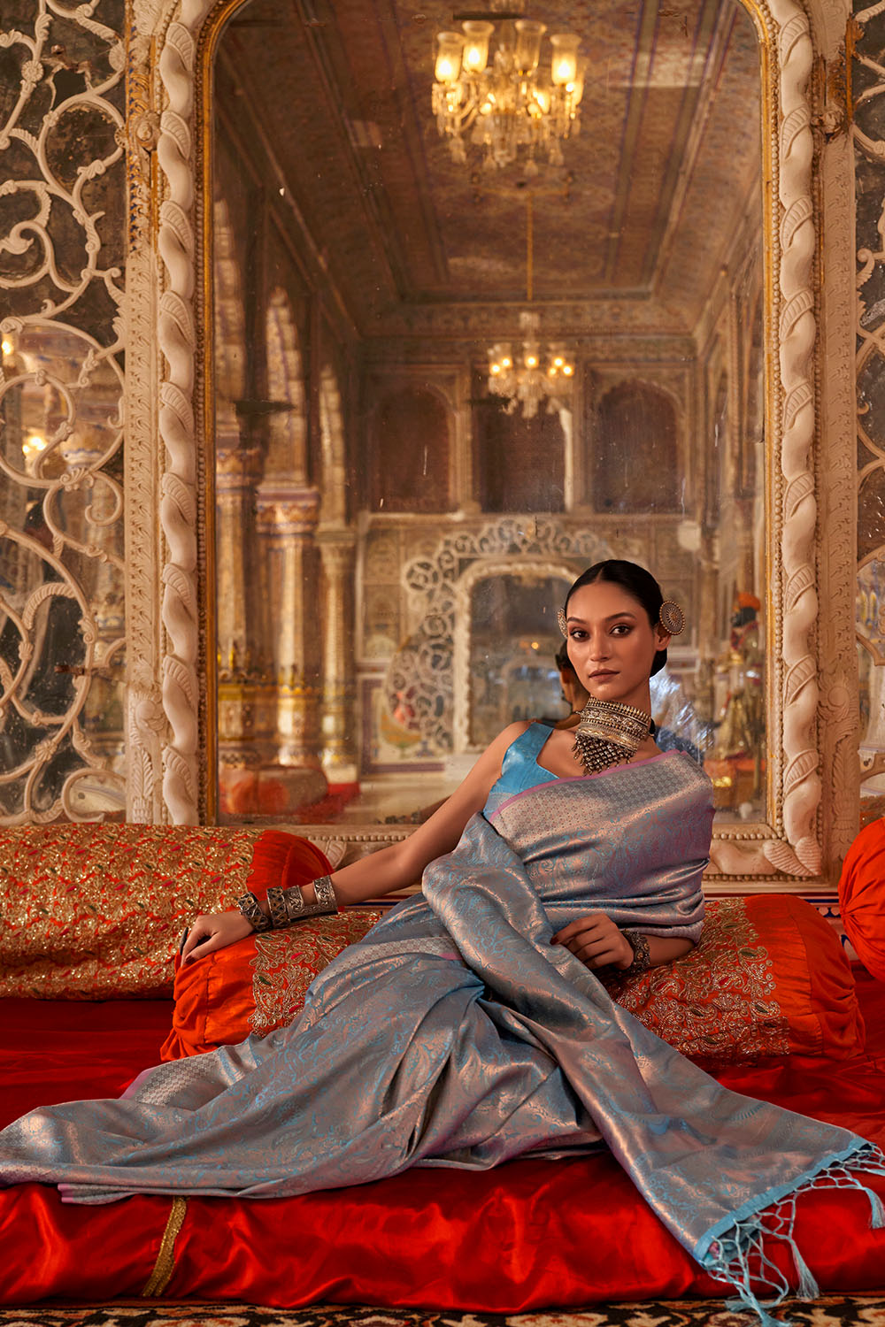 Shana Blue Silk Woven Ready to Wear One Minute Saree