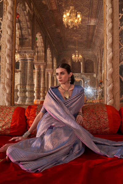 Shana Violet Silk Woven Ready to Wear One Minute Saree