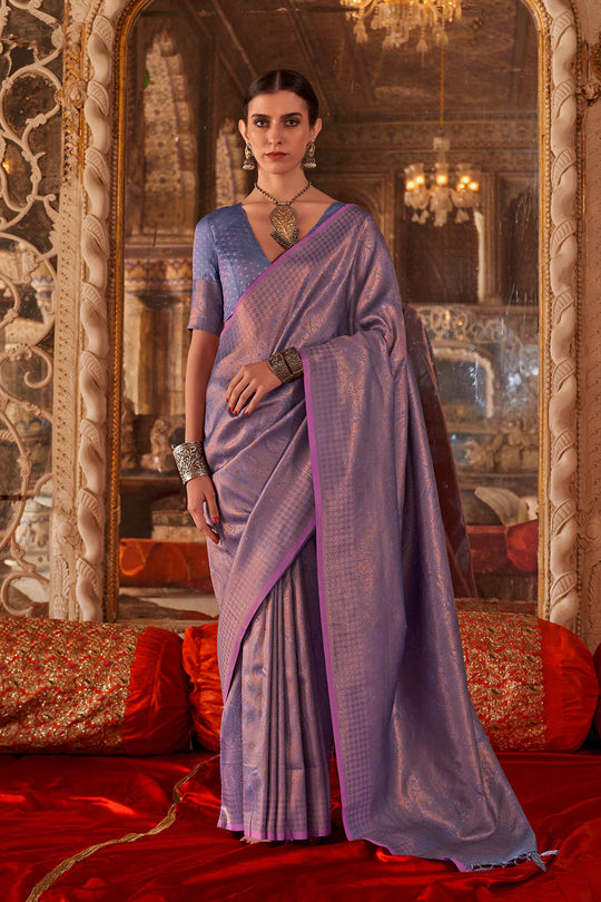 Shana Violet Silk Woven Ready to Wear One Minute Saree
