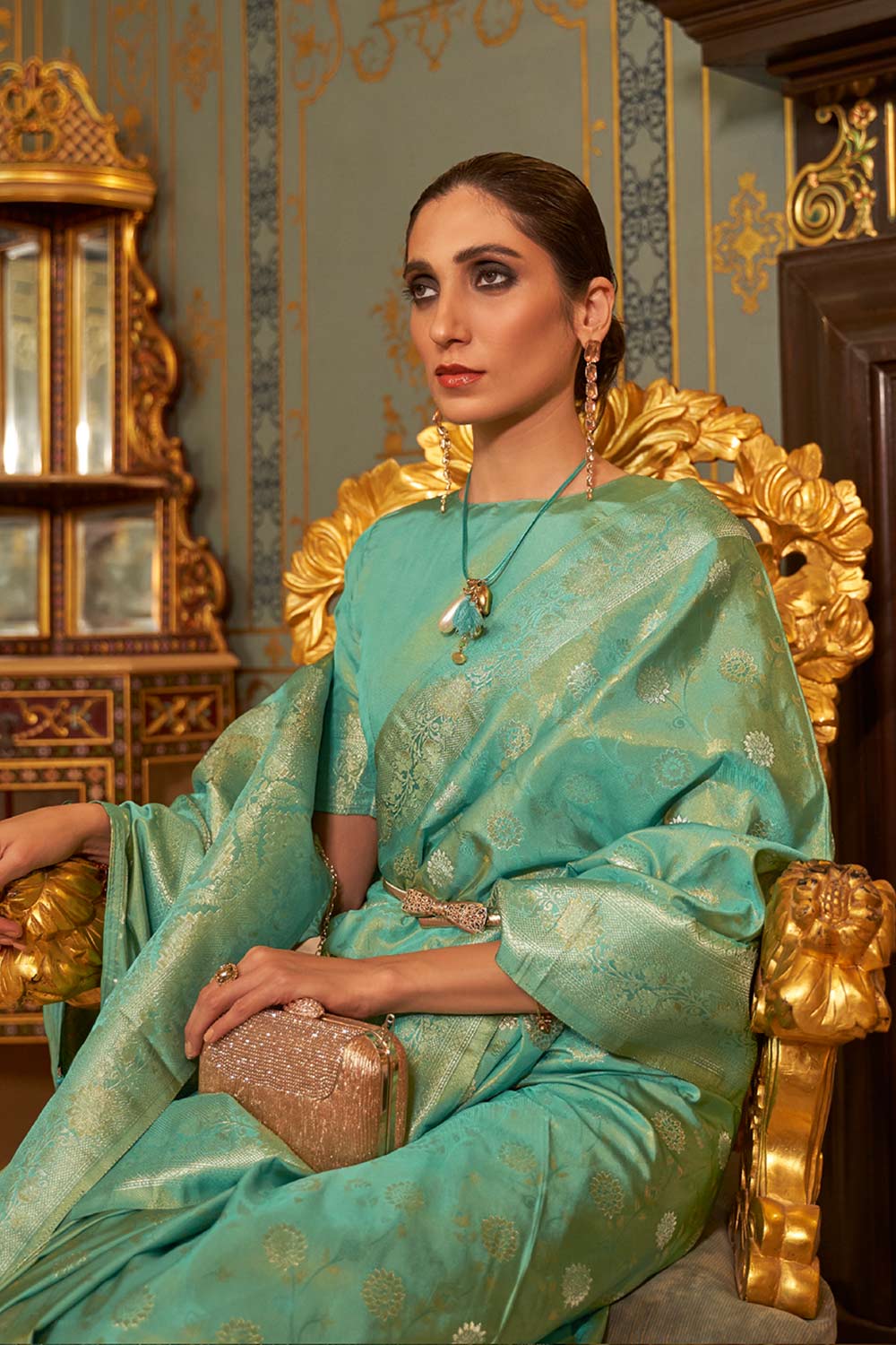 Shika Green Weaving Silk One Minute Saree