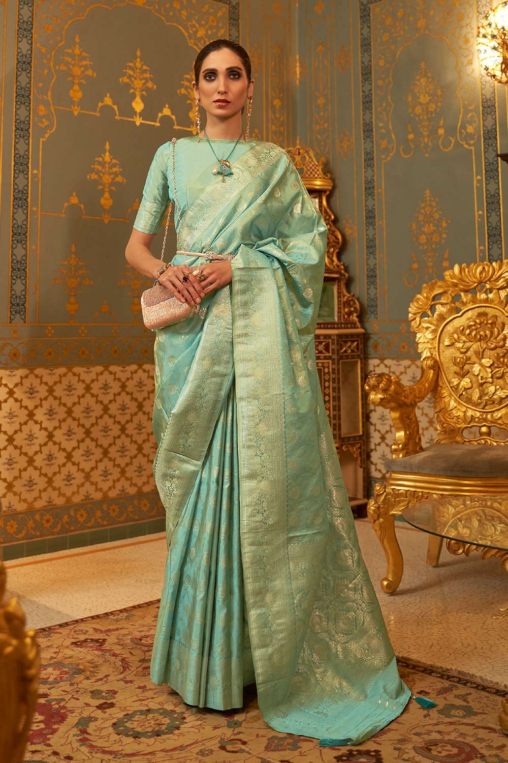 Shika Green Weaving Silk One Minute Saree
