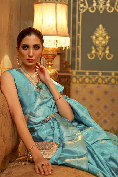 Shika Blue Weaving Silk One Minute Saree
