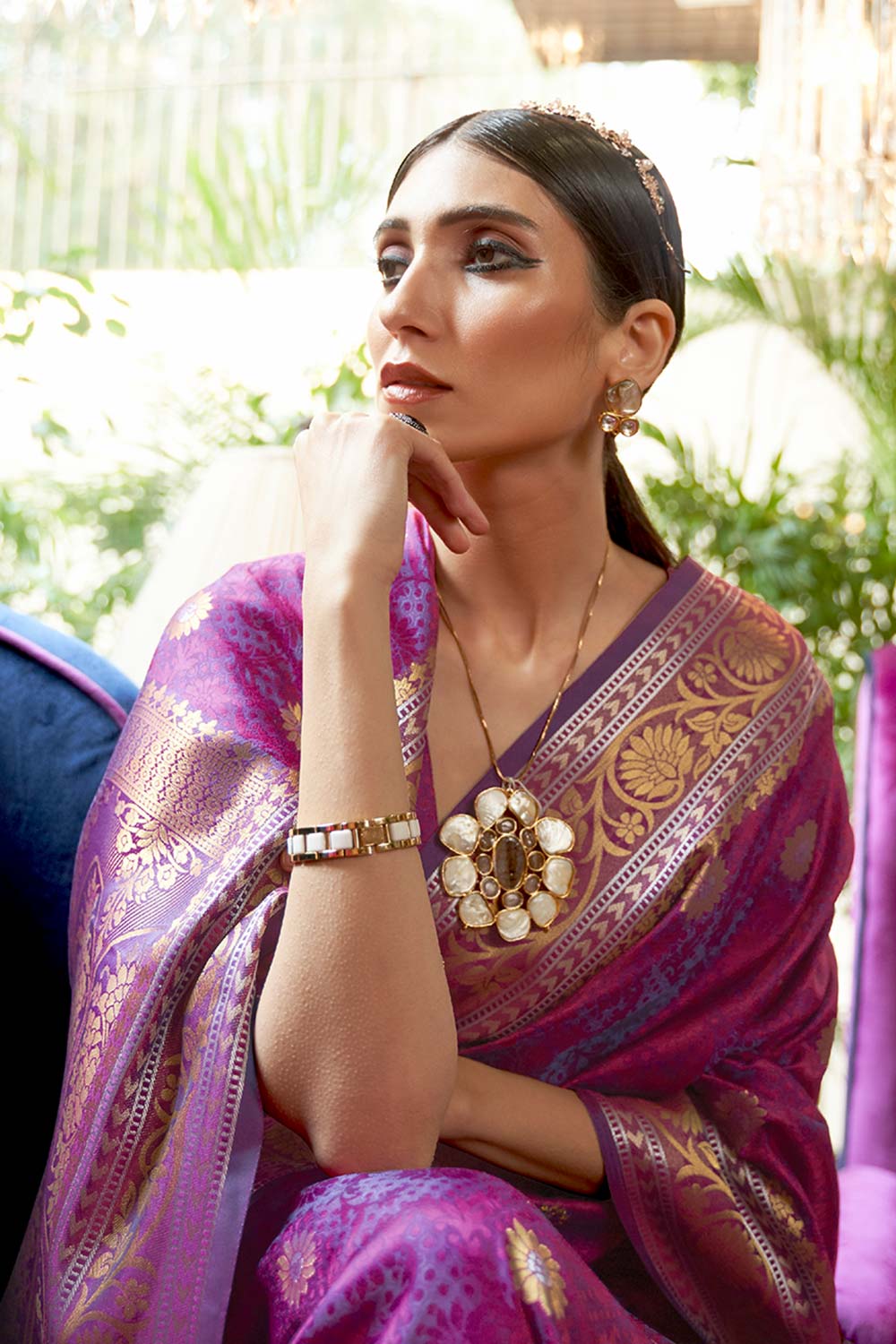 Afsa Purple Weaving Silk One Minute Saree