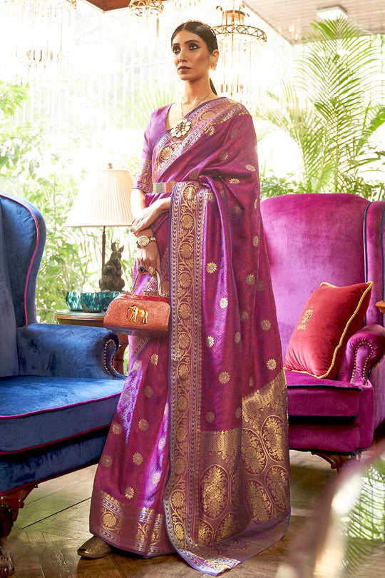 Afsa Purple Weaving Silk One Minute Saree